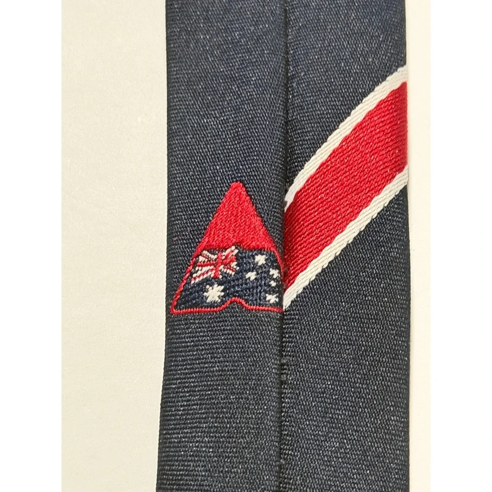 Austico Necktie Navy Blue Red Striped Australian Flag Crest Preppy Tie
